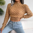 Bubble Knit Pullover Women Mock Neck Textured Relaxed Fit