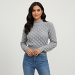 Bubble Knit Pullover Women Mock Neck Textured Relaxed Fit