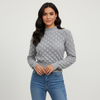 Bubble Knit Pullover Women Mock Neck Textured Relaxed Fit