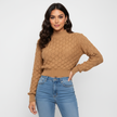 Bubble Knit Pullover Women Mock Neck Textured Relaxed Fit