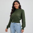 Bubble Knit Pullover Women Mock Neck Textured Relaxed Fit