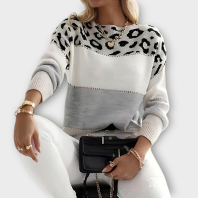Hayden Chrystelle | Women's Versatile Leopard Print Sweater Pullover with Elegant for Winter