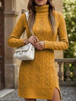 White high-neck slim-fit long dress by FJØRNA featuring a warm, elegant design with a fitted silhouette and long sleeves.