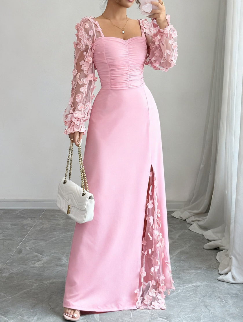 White retro-style hollowed-out long-sleeved dress by FJØRNA, featuring a vintage-inspired design with cut-out details.