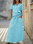 Light blue FJØRNA casual loose dress for women, perfect for weddings and everyday wear, showcasing a relaxed, solid color design.