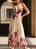 White floral print backless cami maxi dress by FJØRNA, flowing sleeveless design with a lightweight, elegant silhouette.