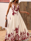 White floral print backless cami maxi dress by FJØRNA, flowing sleeveless design with a relaxed, elegant silhouette.