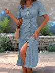 White doll collar short sleeve dress by FJØRNA, featuring a classic fit and clean design, perfect for casual or semi-formal wear.