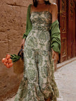 FJØRNA white slim fit maxi dress with spaghetti straps, elegant design, perfect for casual or formal occasions.