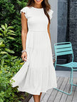 White solid color cross-border sleeved dress by FJØRNA, featuring a stylish design and long sleeves, perfect for elegant occasions.
