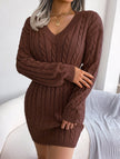 White cable-knitted waist-hugging hip dress by FJØRNA, featuring a cozy, fashionable design perfect for stylish everyday wear.