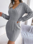 Grey cable-knit waist-hugging hip dress by FJØRNA featuring a stylish, fitted design perfect for casual or chic occasions.