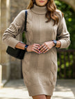 White high-neck long-sleeve bodycon sweater dress by FJØRNA, form-fitting knit dress with ribbed cuffs and hem.