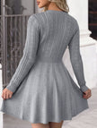 Grey textured knit fitted dress by FJØRNA, ideal for wedding guests, showcasing a close-up of the fabric and tailored fit.