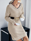 FJØRNA simple lace V-neck knit dress in white, featuring a classic design with delicate lace details and a flattering fit.