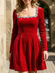 White velvet square neck dress for women by FJØRNA, elegant and stylish with a fitted silhouette and refined design.