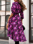 FJØRNA white V-neck tie waist long sleeve dress, elegant and flowing, with a fitted waist and classic design.