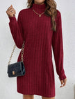 FJØRNA stylish brushed striped turtleneck long-sleeved white dress, featuring a chic design and comfortable fit.