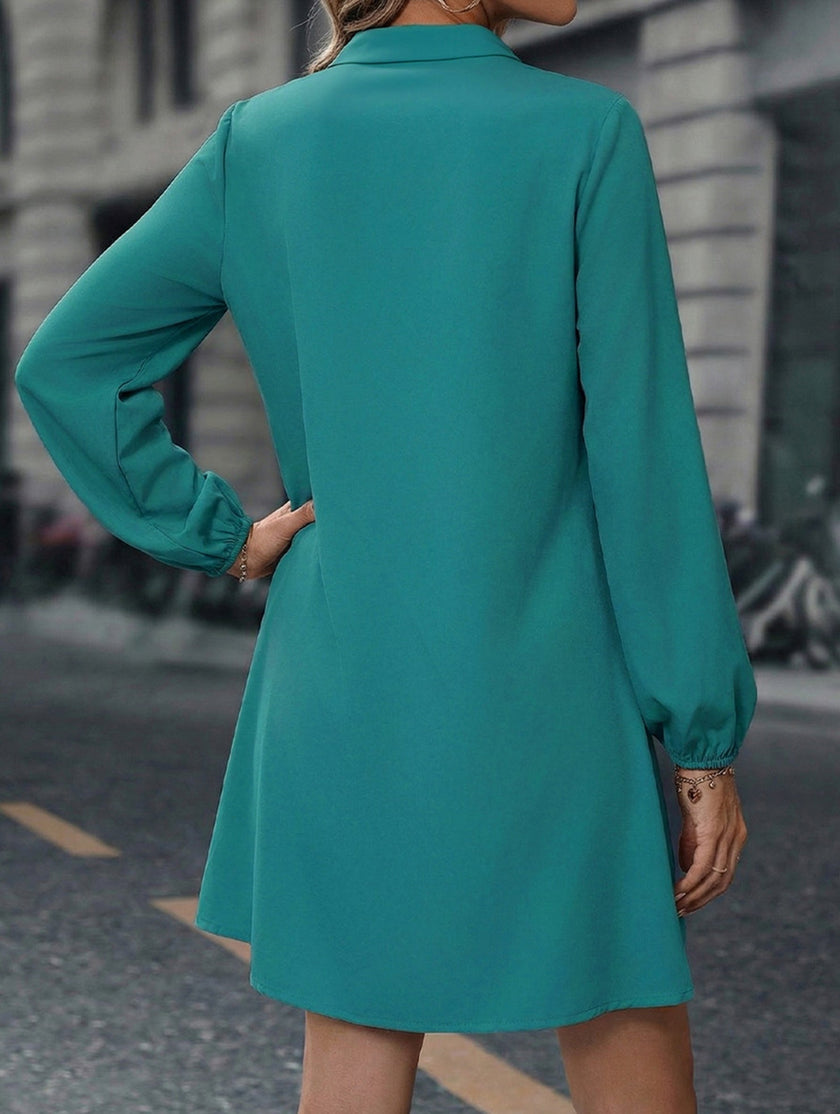a line midi dress long sleeve Elegant Pleated A-Line Long Sleeve Chiffon Midi Dress for Wedding Guests