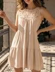 White lace patch halter A-line dress by FJØRNA with a fitted bodice and flowing skirt, perfect for elegant occasions.