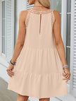 White lace patch halter A-line dress by FJØRNA with intricate lace details and flattering fit.