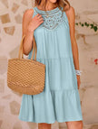 White lace patch halter A-line dress by FJØRNA, featuring a feminine design with lace details and a halter neckline.