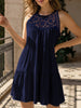 White lace patch halter A-line dress by FJØRNA, showcasing its elegant design and flowing silhouette.