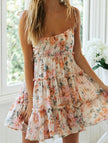 FJØRNA resort style white high-end short dress with vibrant print, perfect for summer or beachwear.