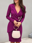 FJØRNA slim-fit purple fake two professional dress, stylish and tailored, shown on a model in a well-lit setting.