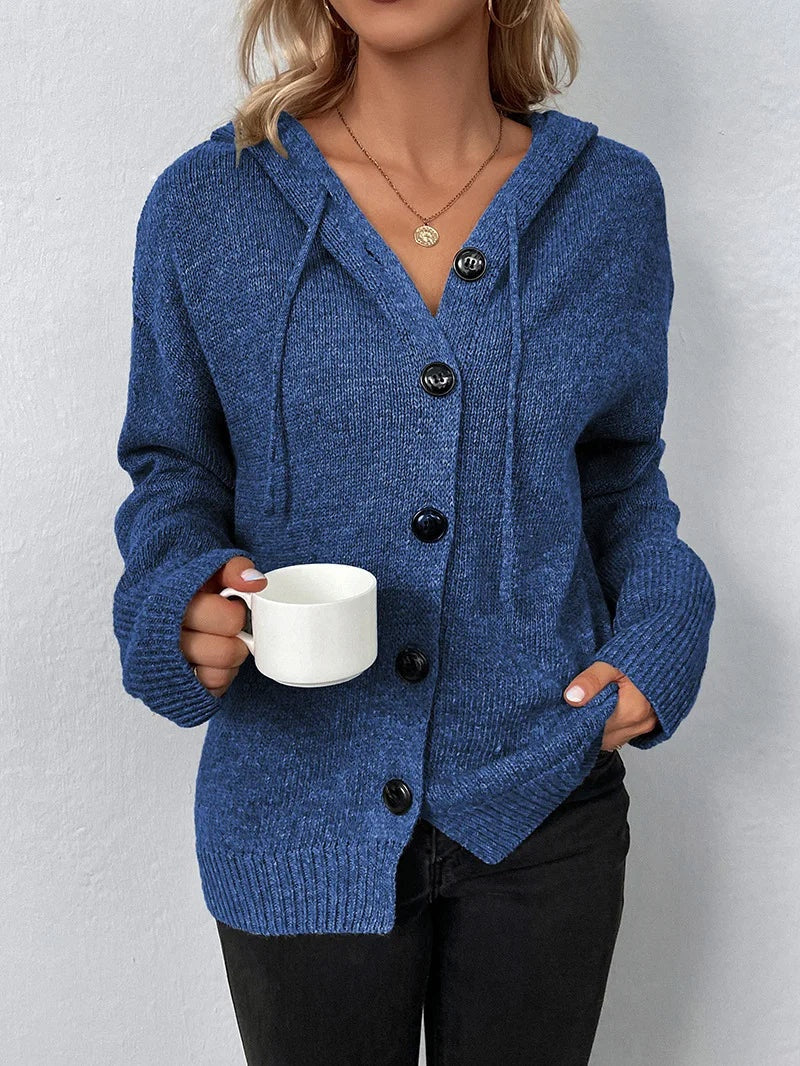 Hooded Cardigan Women Cotton Blend Button Front Tailored Fit