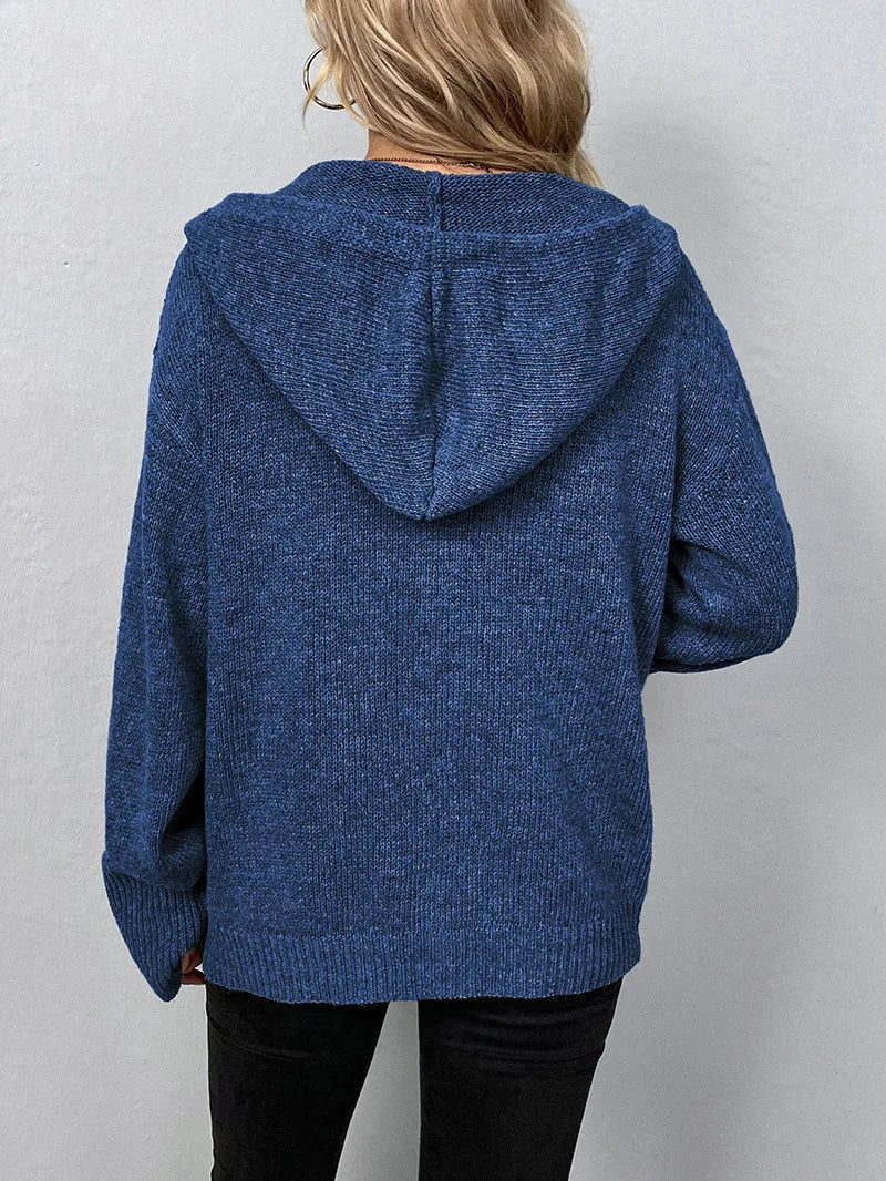 Hooded Cardigan Women Cotton Blend Button Front Tailored Fit