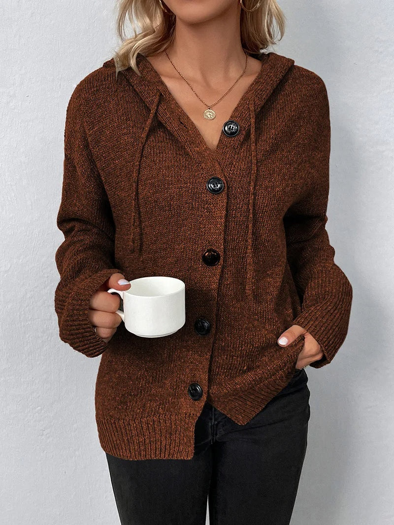 Hooded Cardigan Women Cotton Blend Button Front Tailored Fit