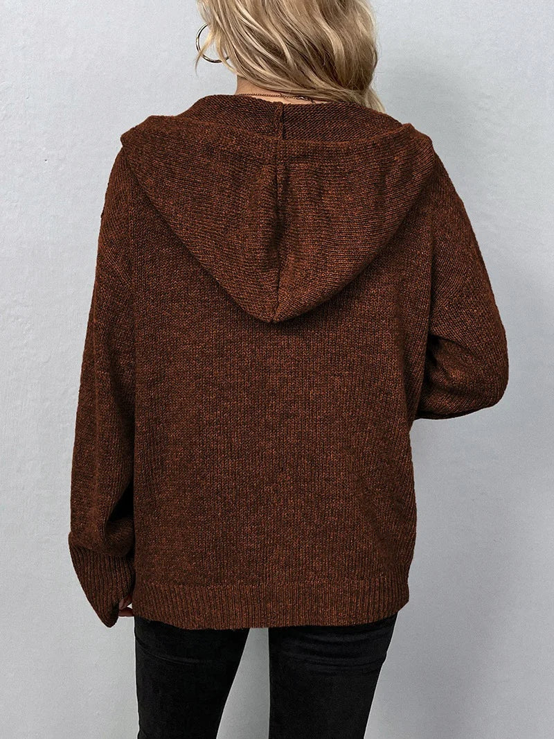 Hooded Cardigan Women Cotton Blend Button Front Tailored Fit