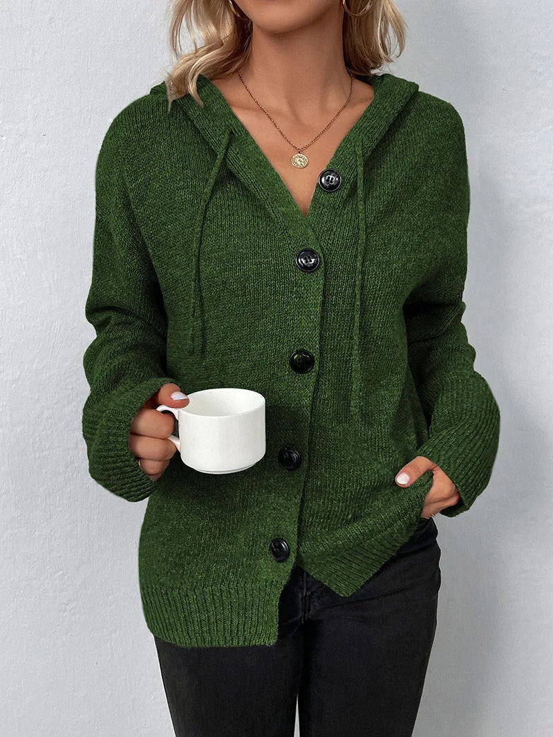 Hooded Cardigan Women Cotton Blend Button Front Tailored Fit