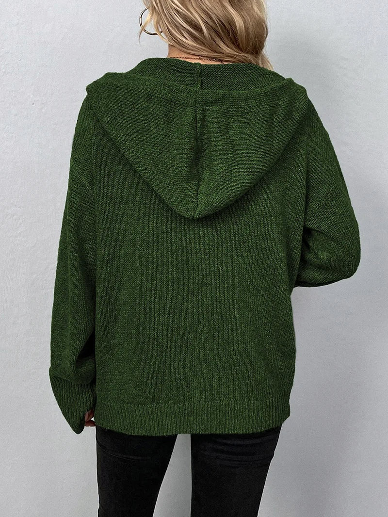 Hooded Cardigan Women Cotton Blend Button Front Tailored Fit