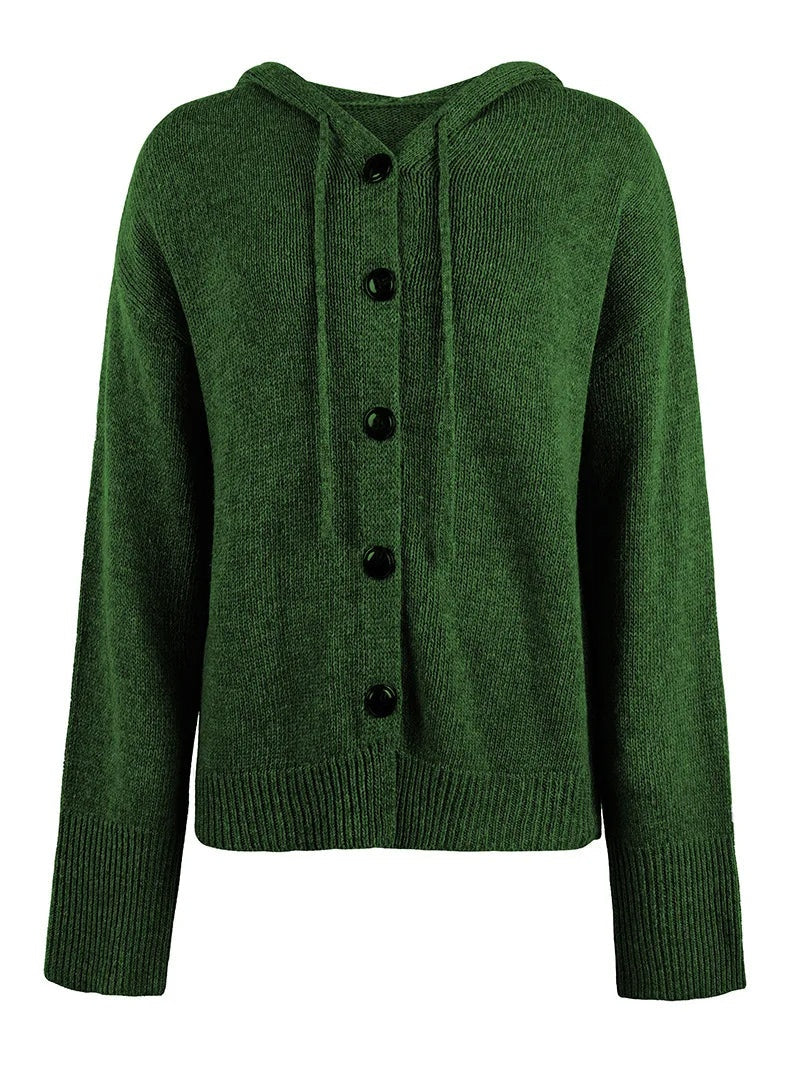 Hooded Cardigan Women Cotton Blend Button Front Tailored Fit