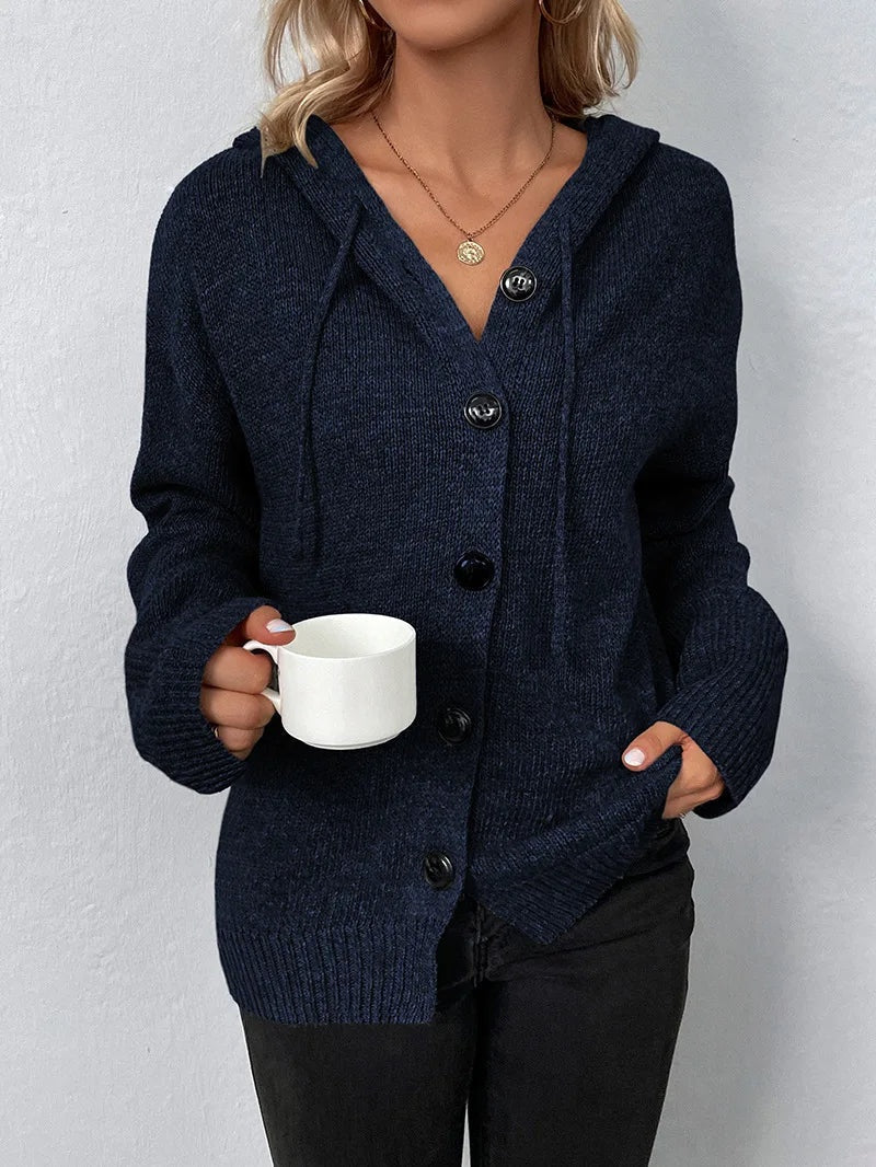 Hooded Cardigan Women Cotton Blend Button Front Tailored Fit
