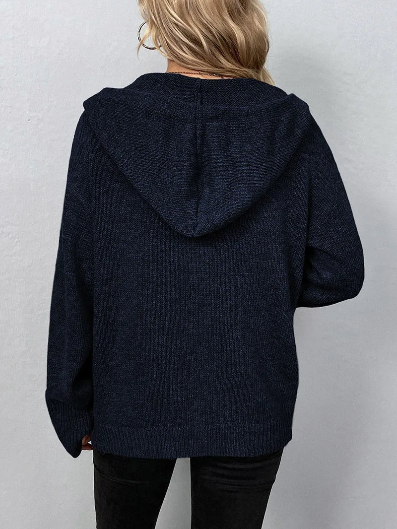 Hooded Cardigan Women Cotton Blend Button Front Tailored Fit