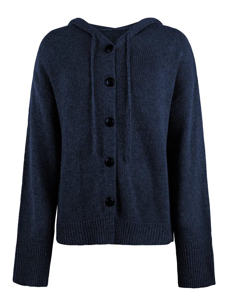 Hooded Cardigan Women Cotton Blend Button Front Tailored Fit