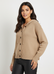 Hooded Cardigan Women Cotton Blend Button Front Tailored Fit