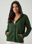Hooded Cardigan Women Cotton Blend Button Front Tailored Fit