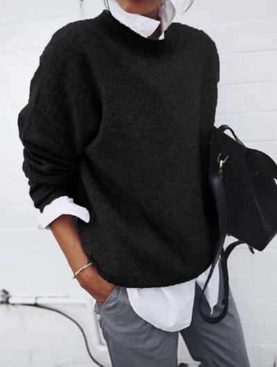 Oversized Knit Sweater Women Round Neck Relaxed Fit