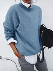 Oversized Knit Sweater Women Round Neck Relaxed Fit