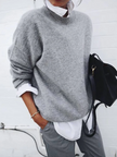 Oversized Knit Sweater Women Round Neck Relaxed Fit
