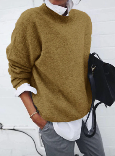 Oversized Knit Sweater Women Round Neck Relaxed Fit