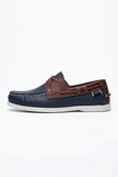 FJØRNA men's nautical boat shoes with PU upper, featuring classic deck style and slip-on design for casual maritime look.