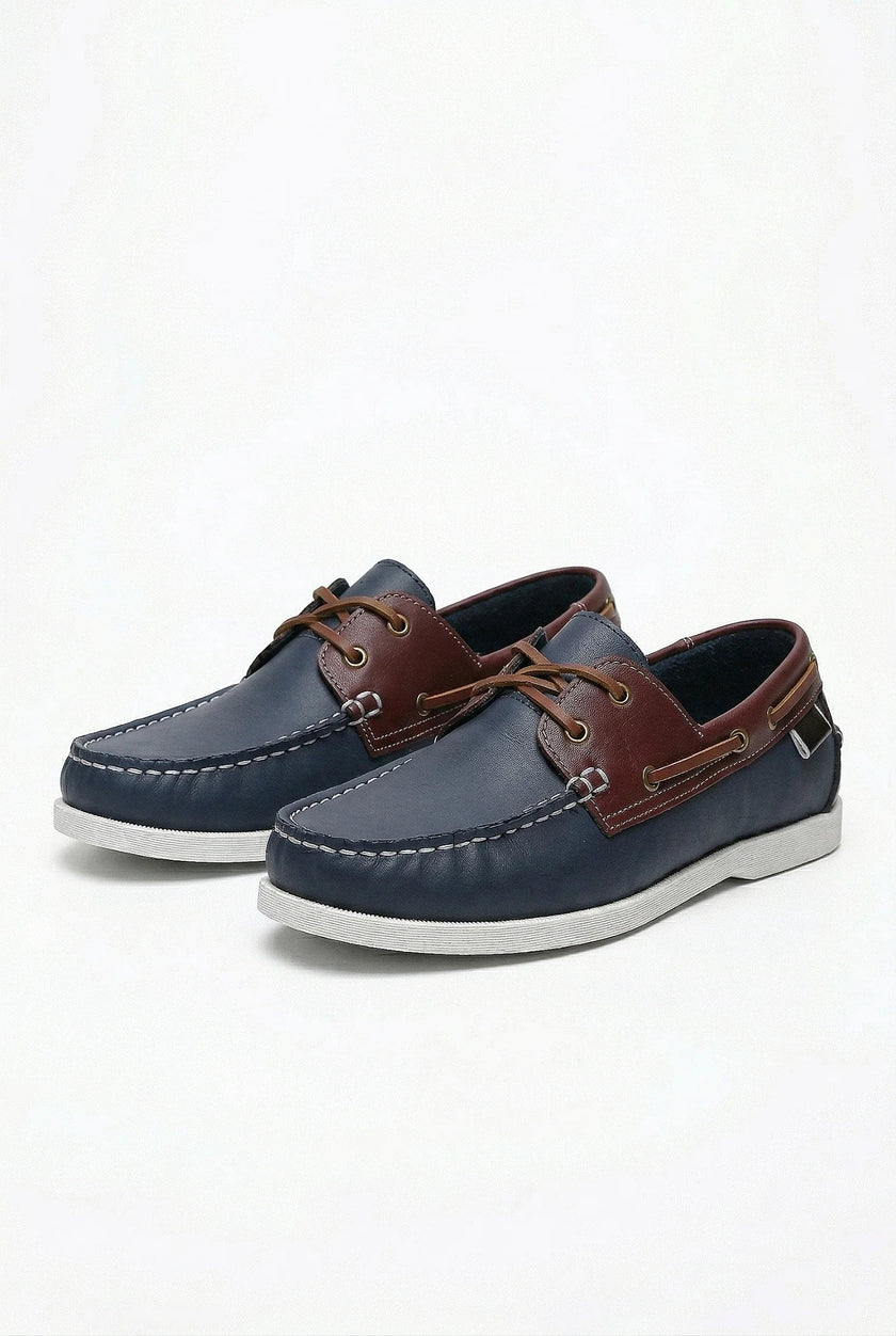 FJØRNA men's nautical boat shoes with PU upper, deck shoes style, featuring classic design and comfortable fit for men.