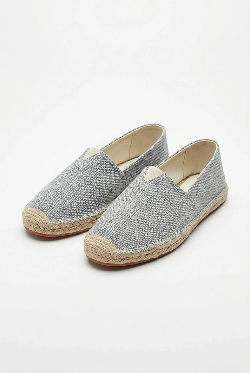 Men's lightweight linen espadrille slip-on shoes by FJØRNA, featuring breathable fabric and casual summer style.