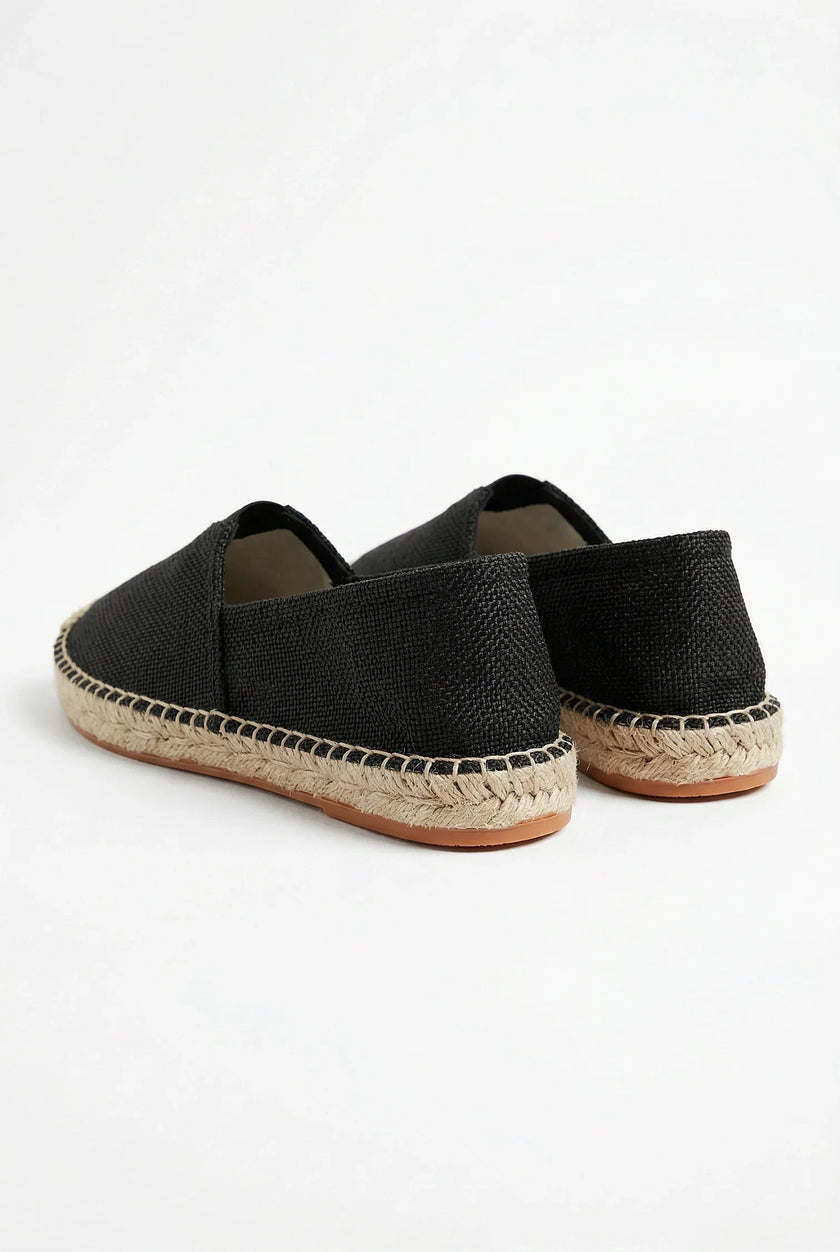 Men's linen slip-on espadrille shoes by FJØRNA, lightweight summer espadrilles with woven fabric and flexible sole, casual footwear.
