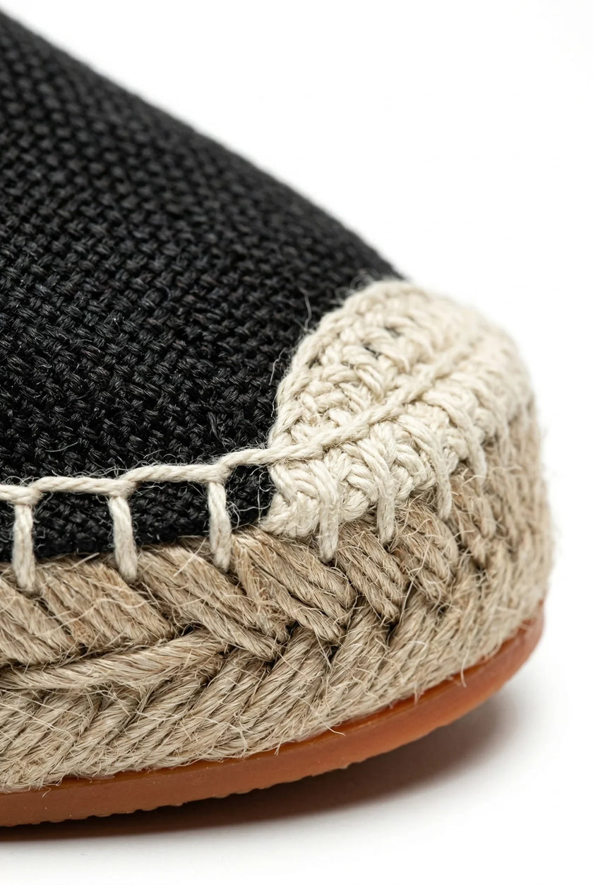 Men's linen espadrille slip-on shoes by FJØRNA, lightweight summer espadrilles with woven fabric and rubber soles.